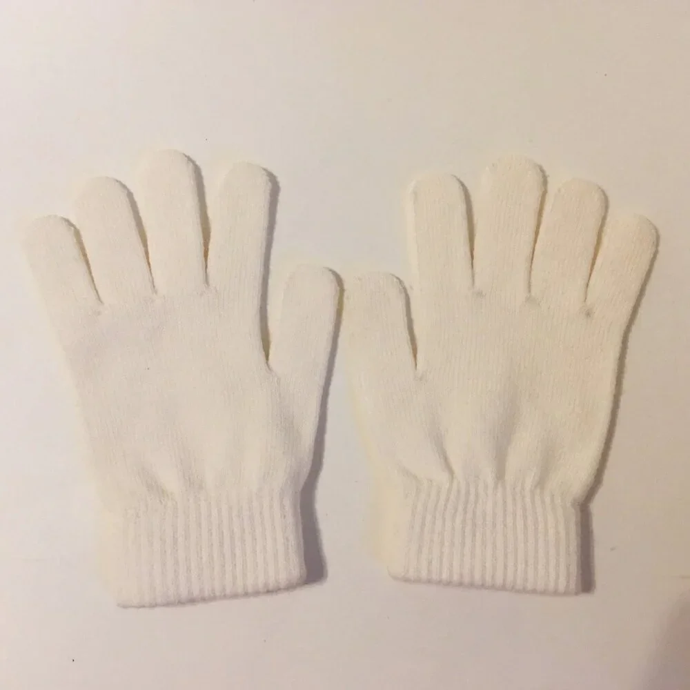 Black White Kids Gloves 2 Pair Boys Girls Children Unisex Knitted Stretch